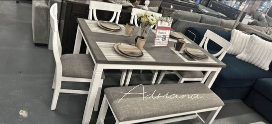 Beautiful‼️6-Pc Dining Table Set White & Gray Finish
