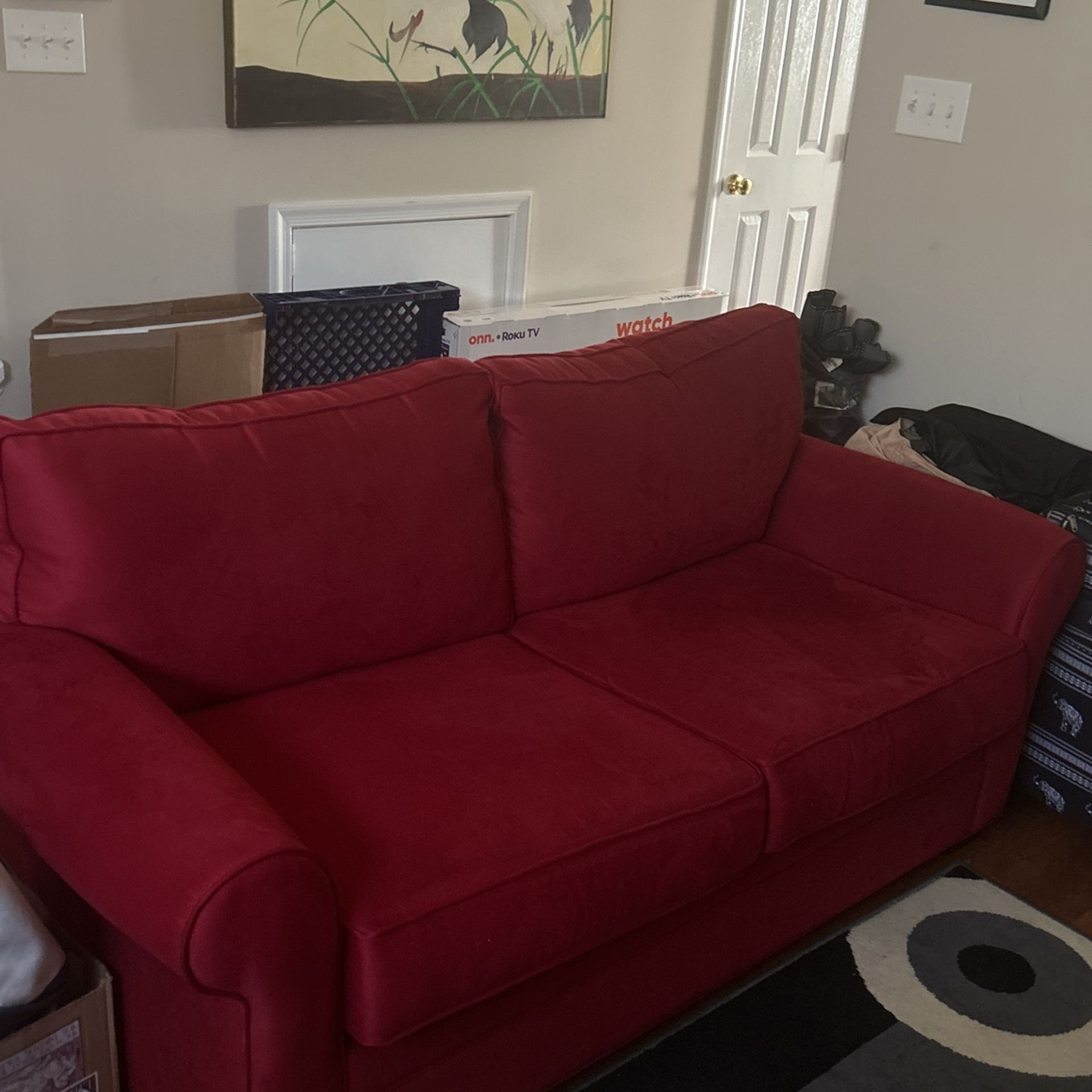 Red Suede Loveseat