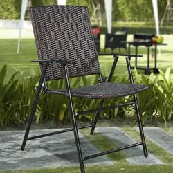 BRAND NEW IN BOX 4 Chairs Brown Folding Rattan Chairs Furniture Outdoor Indoor Camping Garden Pool