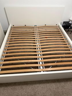 White Bed Frame with Slatted Base