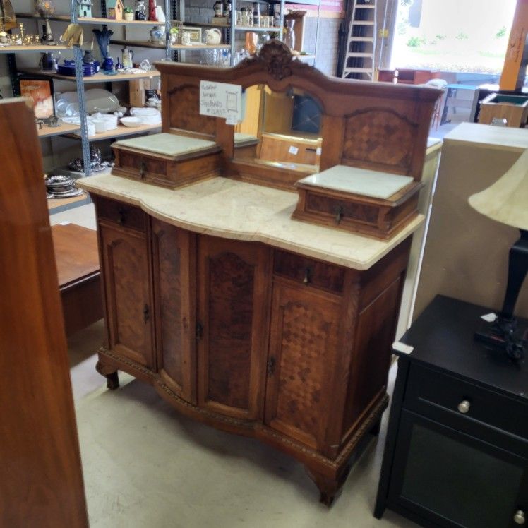 Victorian Sideboard Cabinet. Antique Buffet. Stunning. Marbletop