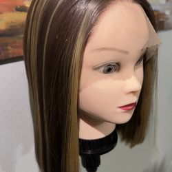 Synthetic Blend Lace Front Wig 13x4 Lace Bob Wig Brown Blonde Highlights Lace
