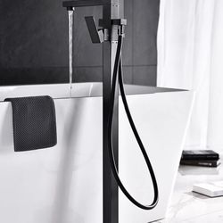 Matte Black Freestanding Single Handle Bathtub Faucet with Handheld Sprayer