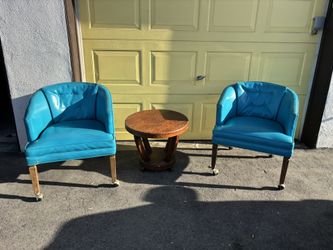Two Vintage Blue Vinyl Chairs