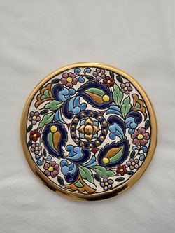 Handmade Spanish Floral Plate With 24K Gold Trim