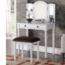 White and black vanity set with stool on sale only at elegant Furniture 📦🎈