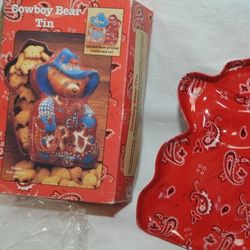 Cowboy Bear Shaped Retro Tin Container 
