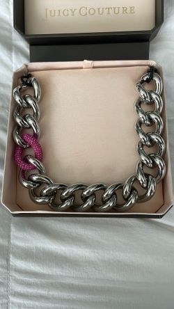 Chunky Juicy Couture Silver Link Metal Chain Statement Necklace