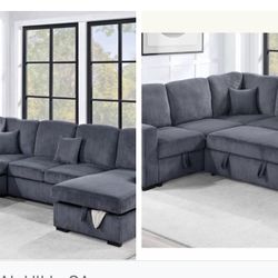 $650. 4Piece Convertible Sectional  Sleeper Sofa ,Chaise Storage ,Sofa Storage & USB Ports