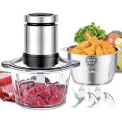 Food Processor, Electric Meat Grinder & Food Chopper with 400W Powerful Veggie Chopper-2 Bowls（8 Cup+8 Cup） & 2 Bi-Level Blades for Meat/Fish/Vegetabl