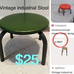 $25 Mid century industrial style small stool green Forest 🌲 13” by 10” tall