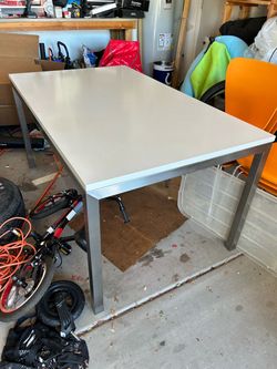 Crate and Barrel White top and Stainless Steel base