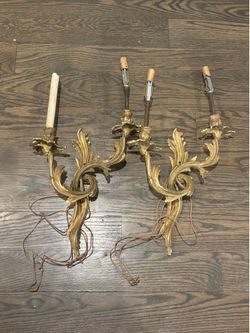 4 Beautiful French Antique Brass Wall Sconces / Candelabra