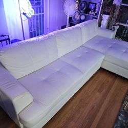 Leather White Sectional w/Cat Claw Damage