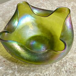 Antique Loetz Crete Iridescent Glass Bowl 3.5”x7.5”