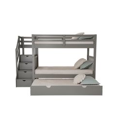 Bob's Grey Bunk Bed with Trundle, Stairs, and Drawers