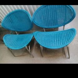 Pair Of Mid Century Iron Frame Rattan Outdoor Chairs