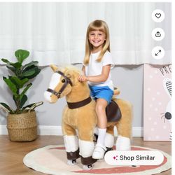 Qaba Ride-on Walking Rolling Kids Horse with Easy Rolling Wheels, Soft Huggable Body, & a Large Size for Kids 3-9 Years