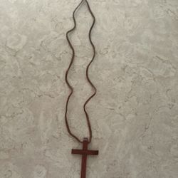 Large Wood Cross Pendant Necklace With 26" Leather String