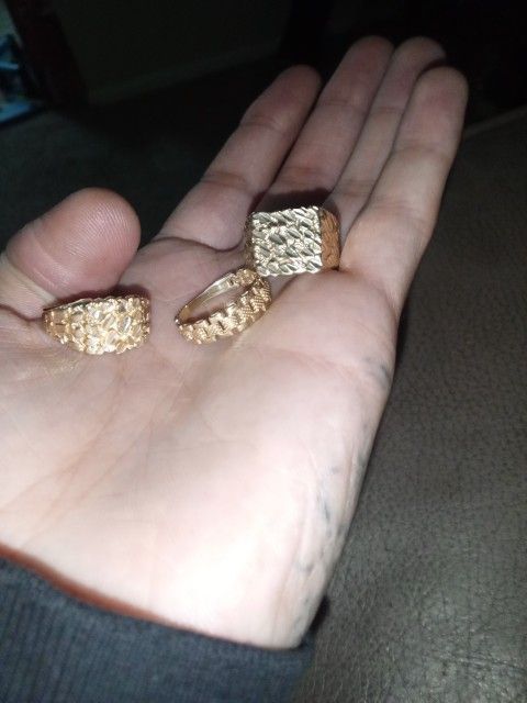 3 10k Solid Gold Rings, 2 Nugget 1 Rolex