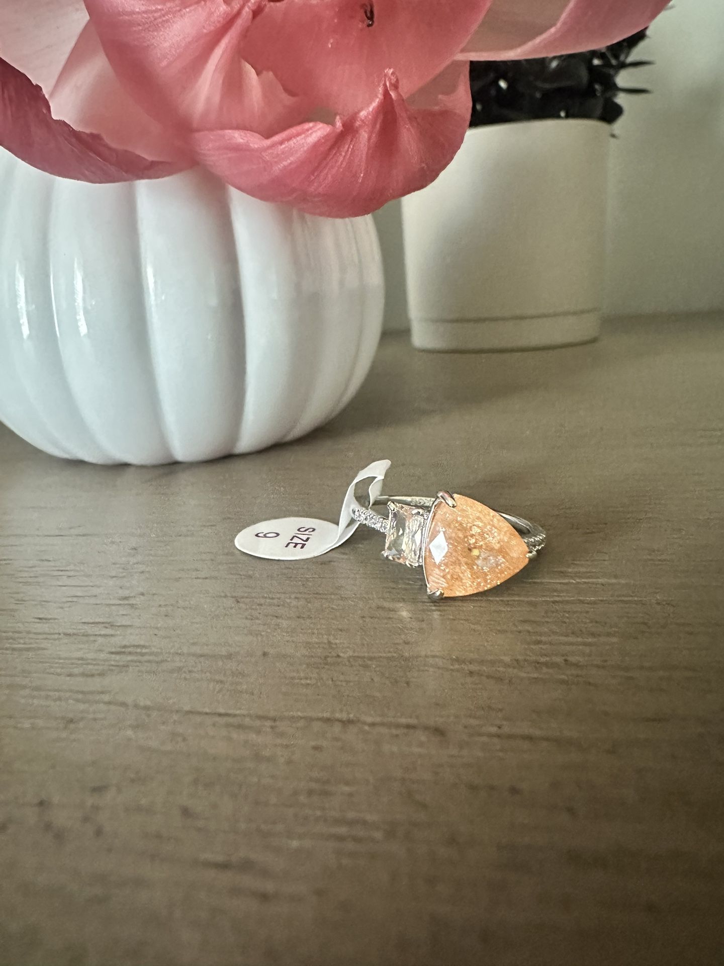 Lab Created Peachy Ice crystal Ring