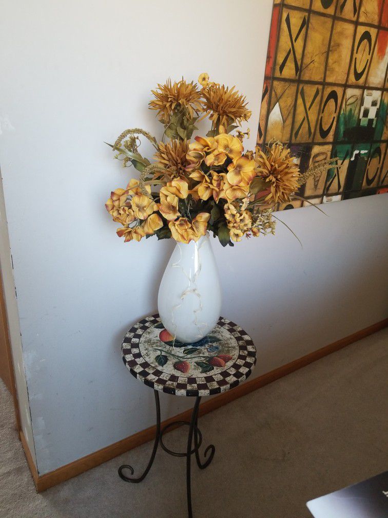 White Vase With Yellow Artificial Flowers