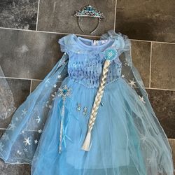 Little Girl Princess Dress Halloween Carnival Cosplay Costume with Accessories Blue Size 4-5