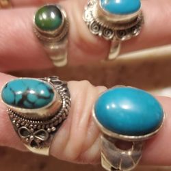 4 Silver Turquoise Rings