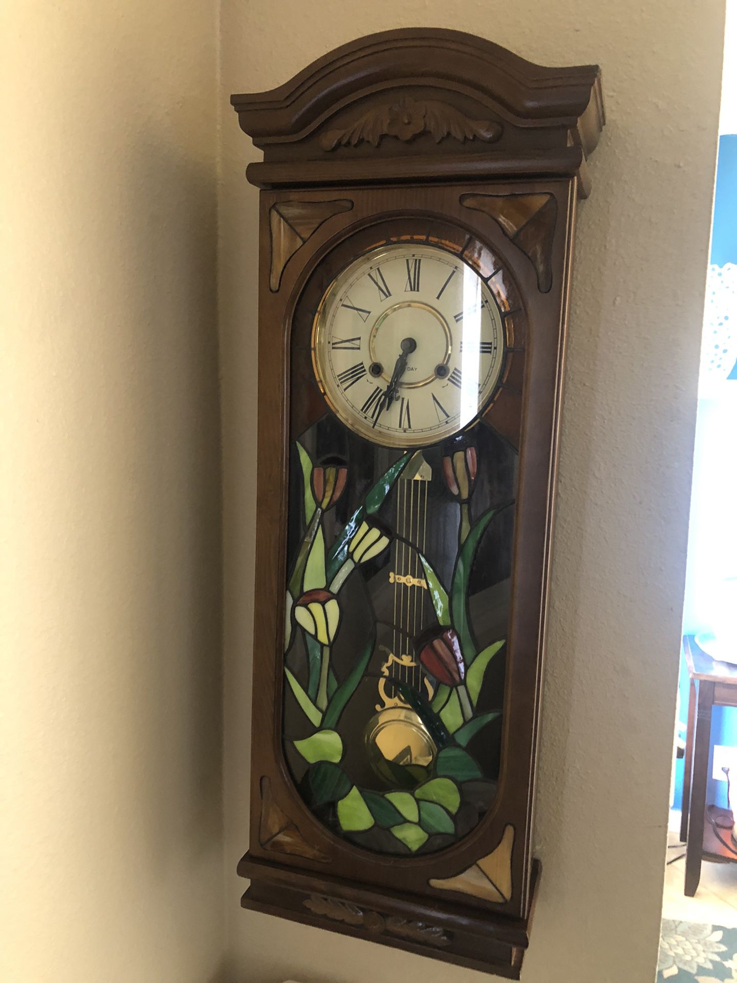 Old Stained glass Clock 