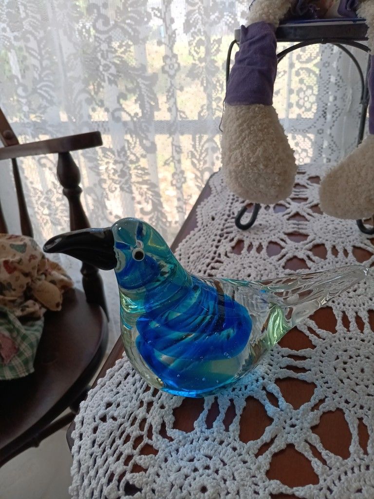 Vintage Art Glass Bird 7" Long