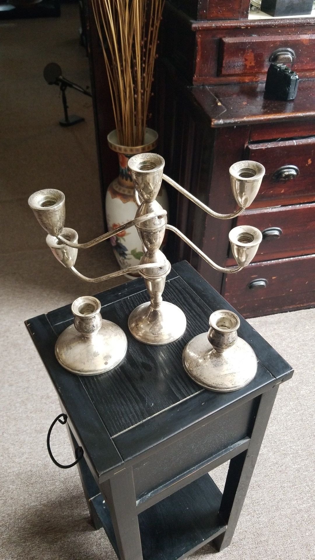 ANTIQUE STERLING SILVER Weighted CANDLE SCONCES SET