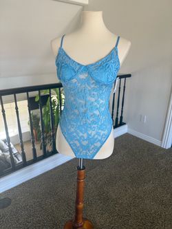 Blue Lace Bodysuit with Spaghetti Straps