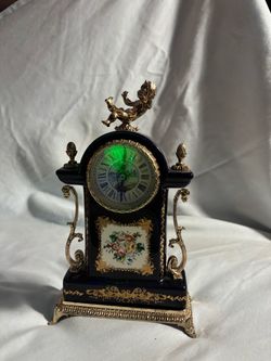 Cobalt Blue Porcelain Mantel Clock with Cherub