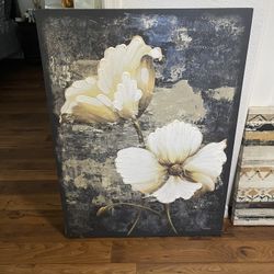 White Golden Florals Canvas Wall Art Wall Decor Flowers Decorations Home Interior Womens Furniture Floral Garden