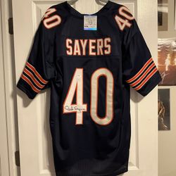 Autographed/Signed GALE SAYERS Chicago Blue Football Jersey PSA/DNA COA Auto