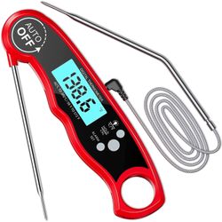 Dual Probe & Long Wire Thermometer with Alarm Setting, Backlight & Magnet for BBQ Grill Smoker Oven Oil