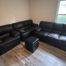 Leather Sofa And Loveseat Set With Footrest