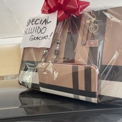 Brown And Beige Set With Wallet 2 Set Purse Bulk Back Pack And Wallet 