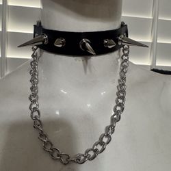 New Black Leather Collar Spike Choker Goth Punk 