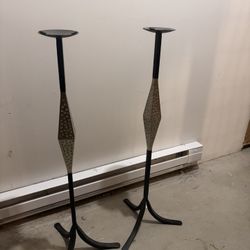 Pair of Vintage TALL Wrought Iron / Solid Steel Floor Stands (MCM / Brutalist Style)