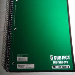 5 Subject Notebook, Vary of Colors, NEW

