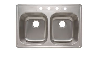 S111 33″ x 22″ x 8″/8″ 20G Double Bowl Topmount Builder Stainless Steel Kitchen Sink
