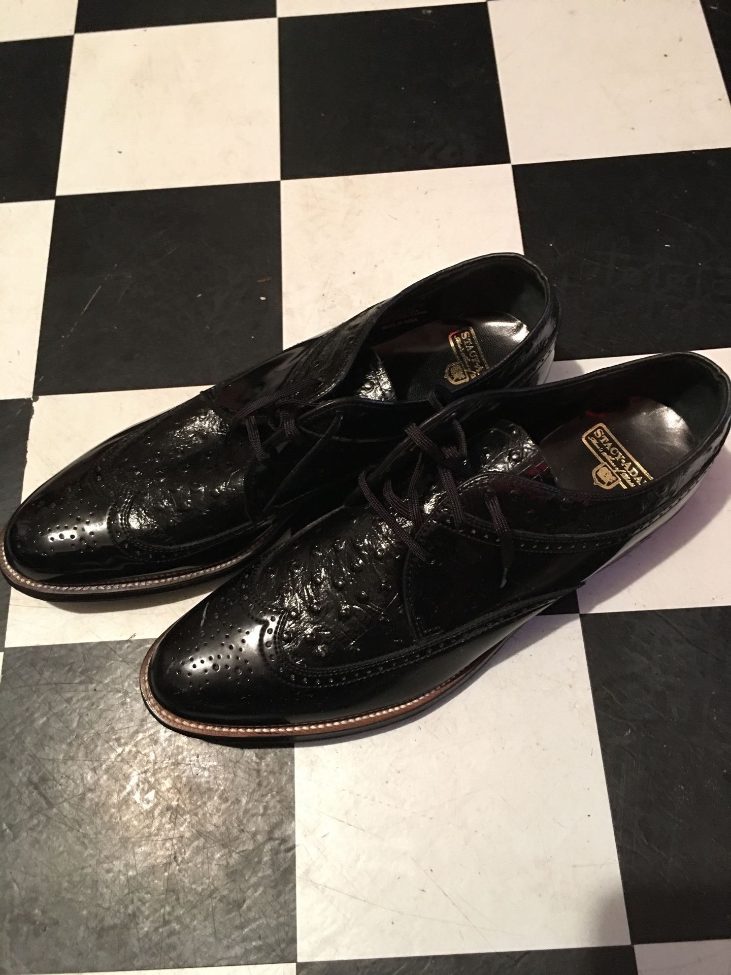 Stacy Adams Blk w Ostrich Dress Shoes