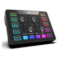 Gaming Audio Mixer, Audio Interface with XLR Microphone Input, Noise Reduction, RGB, Bluetooth, 48V Phantom Power, Voice Changer, Sound Board for Podc