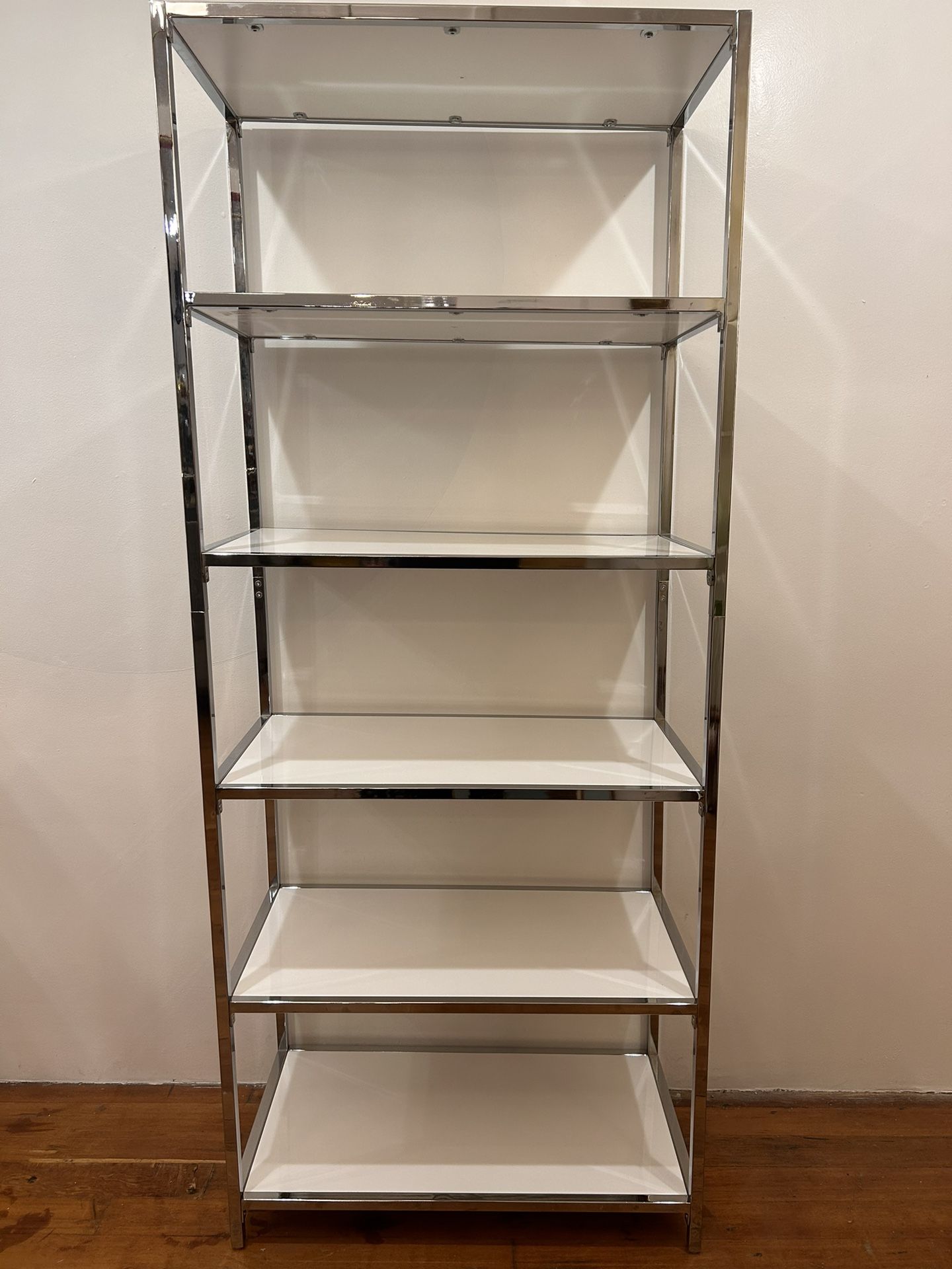 Chrome And White Laminate Shelving 