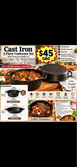 Cast Iron 2-Piece Dutch Oven & Skillet Set