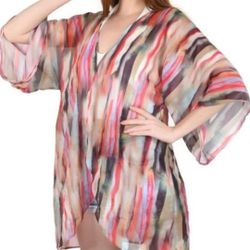 NEW! Women's Chiffon Boho Kimono Cardigan Casual Loose Open Front Sheer Cover Up, XXL (SEE DETAILS)