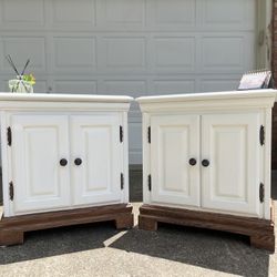 Refurbished White Farmhouse Nightstands – Set of 2 