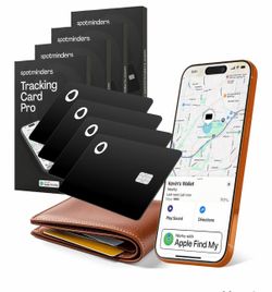 SPOTMINDERS Apple MFi Certified Credit Card Wallet Tracker PRO 4-Pack (iOS Only) Works with Apple Find My Rechargeable Tracking Card for Wallet IP68 0