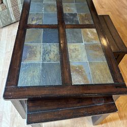 Large Coffee Table Wood And Slate Raymour And Flanigan